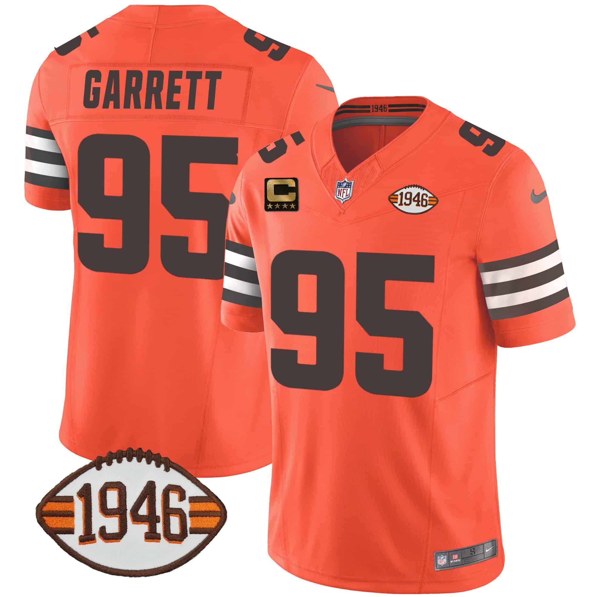 Men Cleveland Browns #95 Garrett Orange 1946 75th Anniversary Patch 2024 Nike NFL Jersey